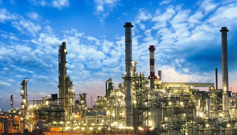 Industrial refinery and manufacturing plant at dusk